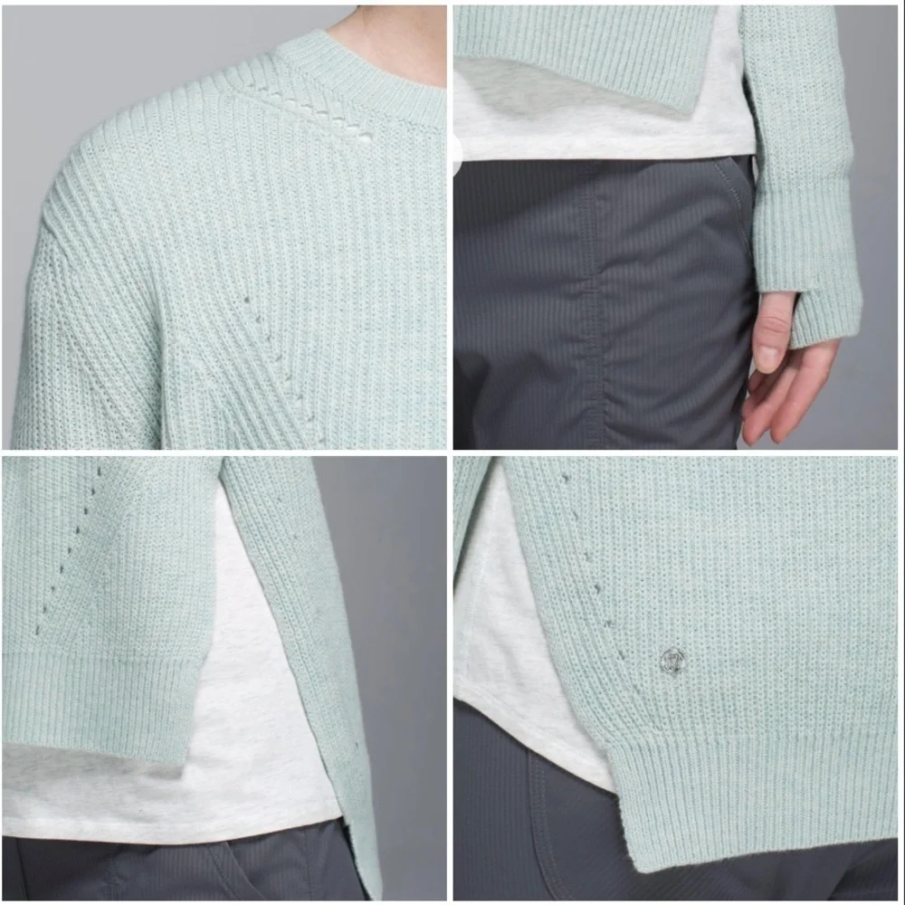 Lululemon Seva Sweater Merino Wool Pointelle Knit High Low Pullover Minty Grey 4